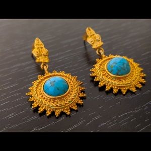 Turquoise and Pyrite Gold Mosaic Earrings